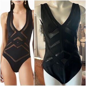 WOW Couture High Quality Black Sheer Panel Bodysuit Size Medium